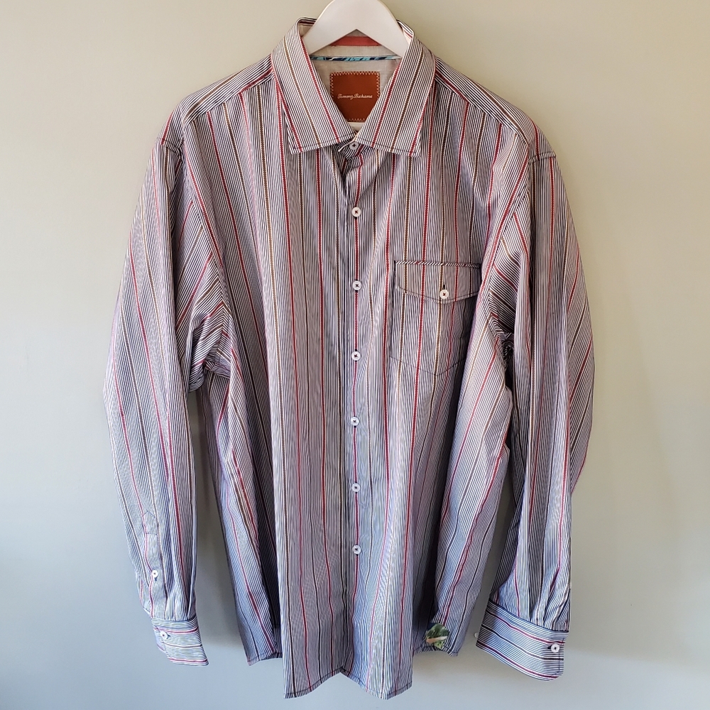 NWOT Tommy Bahama Vertical Stripes Dress Shirt Size XL Retro Preppy Dadcore